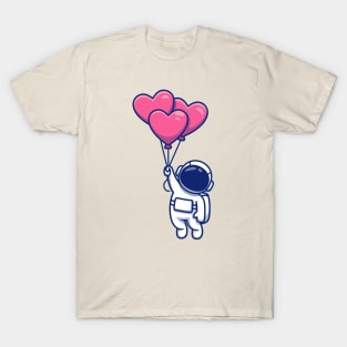 Cute Astronaut Floating With Love Balloons T-Shirt